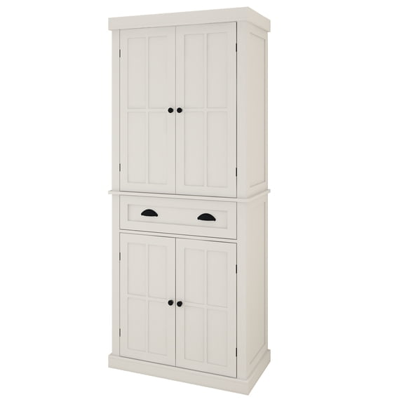 White Wood 29.92 in. Pantry Cabinet with Adjustable Shelves