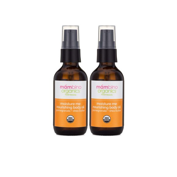 Mambino Organics Huile Corporelle Nourrissante Moisture Me – Huiles Entièrement Naturelles de Jojoba, Karité, Grenade – Huile Corporelle Hydratante - 4 Onces Liquides (Lot de 2)