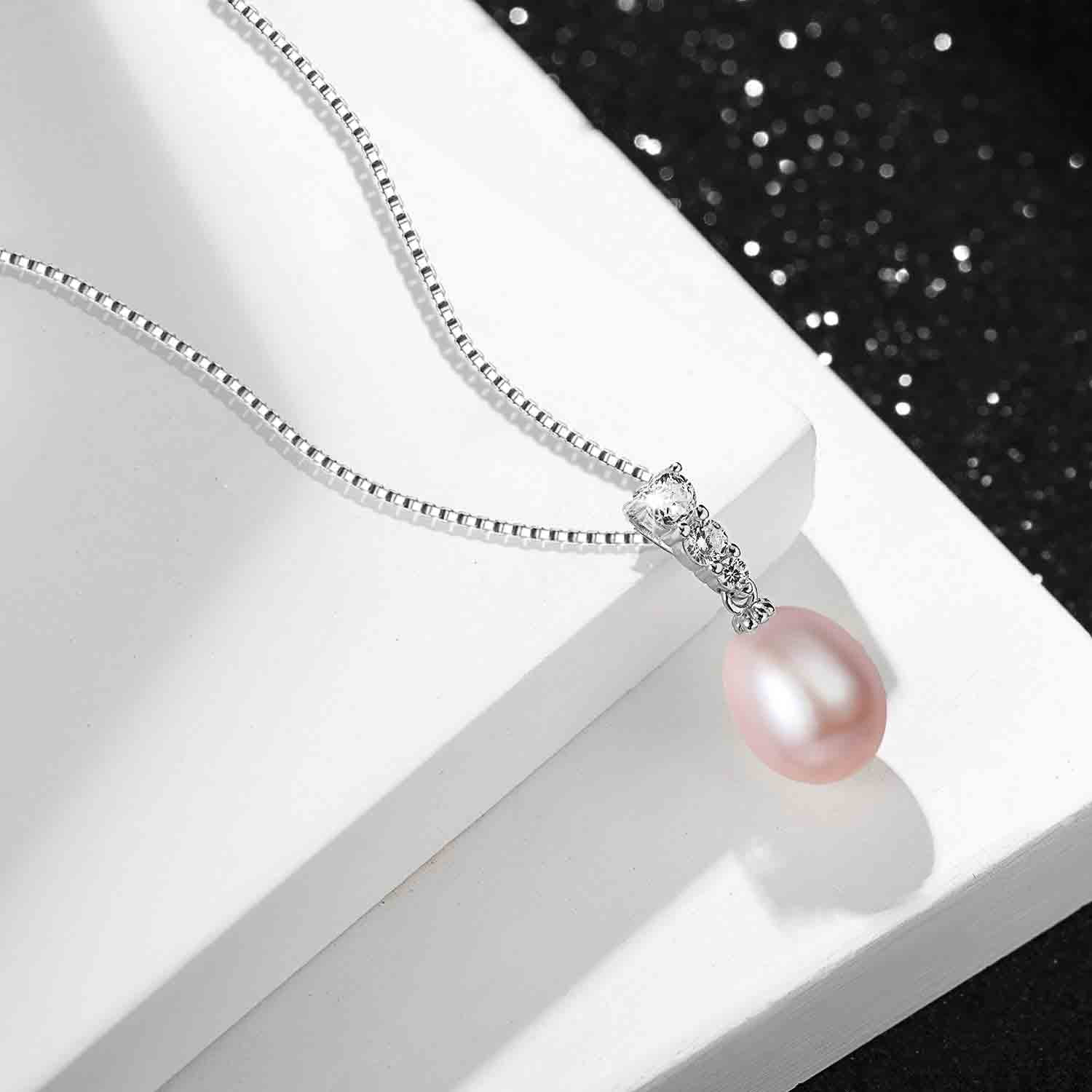 Yami 9-10mm Purple Elegant Edison Freshwater Pearl Drop Pendant Necklace with Real Gold Plated 925 Sterling Silver