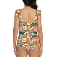 thumbnail image 6 of Yiaed Retro Summer Stamp Print Women's Ruffled One Piece Swimsuit V Neck Swimwear Slimming Monokini for Woman-Small, 6 of 8