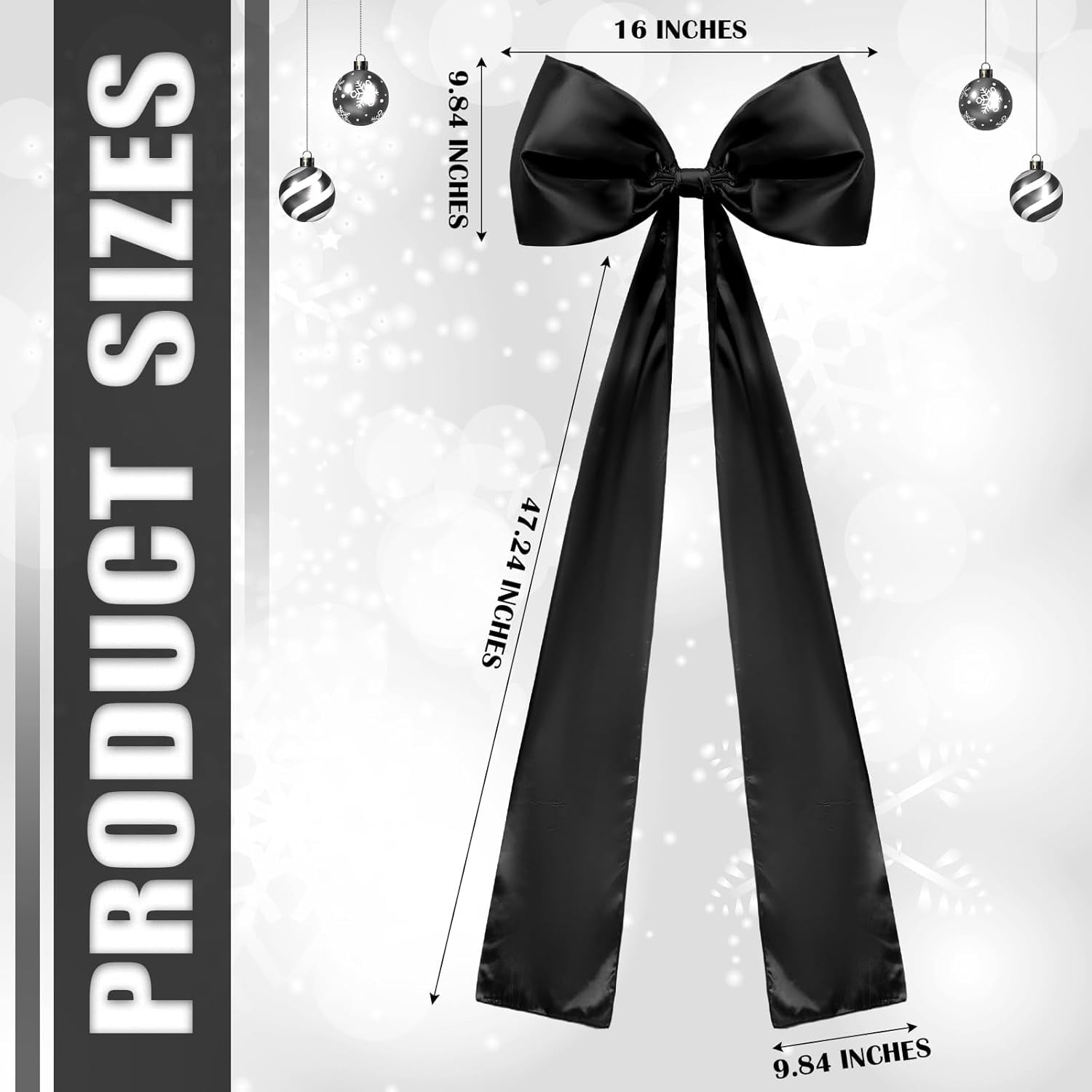 Guvpev 5FT Large Satin Christmas Bows - Giant Black Xmas Bows for Christmas Tree Topper, Wreaths, Wal, Mantel, Front Door, Porch & Wedding Decorations, Indoor & Outdoor Holiday Christmas Decorations