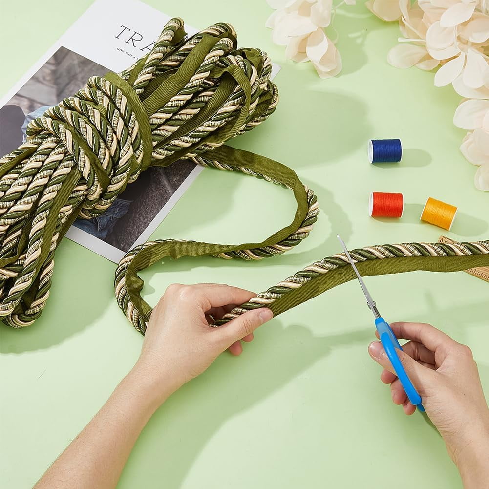 13Yards Cord Edge Trim Twisted Cord Rope 0.94 Inch Twisted Lip Cord Trim Elegant Edge Trim Ribbon for Home Decor Curtain Bag DIY Dark Olive Green Dark Olive Green