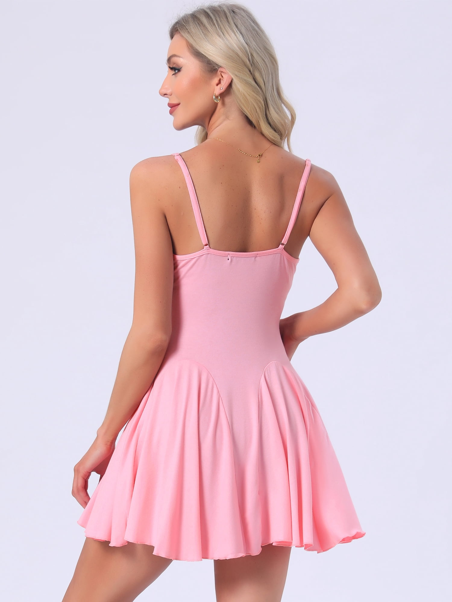 DARING DIVA Women's Nightgown Ruffle Spaghetti Strap Babydoll Chemise Dress S Pink