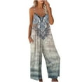 thumbnail image 2 of Summer Saving Wycnly Jumpsuits for Women Dressy Vintage Western Graphics Loose Wide Leg Strap Pocket Jumpsuist Overalls Summer V-Neck Sleeveless Ethnic Style Print Long Trendy Rompers Khaki l, 2 of 5