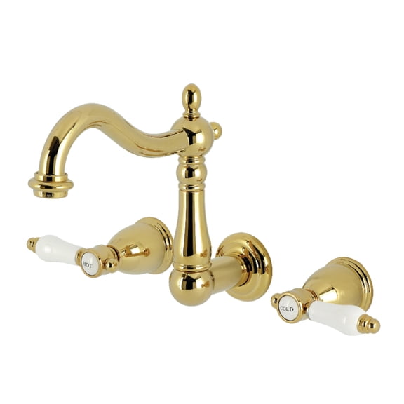 Kingston Brass KS1252BPL Bel-Air Double-Handle 3-Hole Wall Mount Bathroom Faucet in Polished Brass