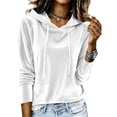 thumbnail image 2 of Velour Hoodies For Women Long Sleeve Loose Hooded Sweatshirt Ladies Fall Casual Basic Soft Pullover Tops S-XXL, 2 of 7