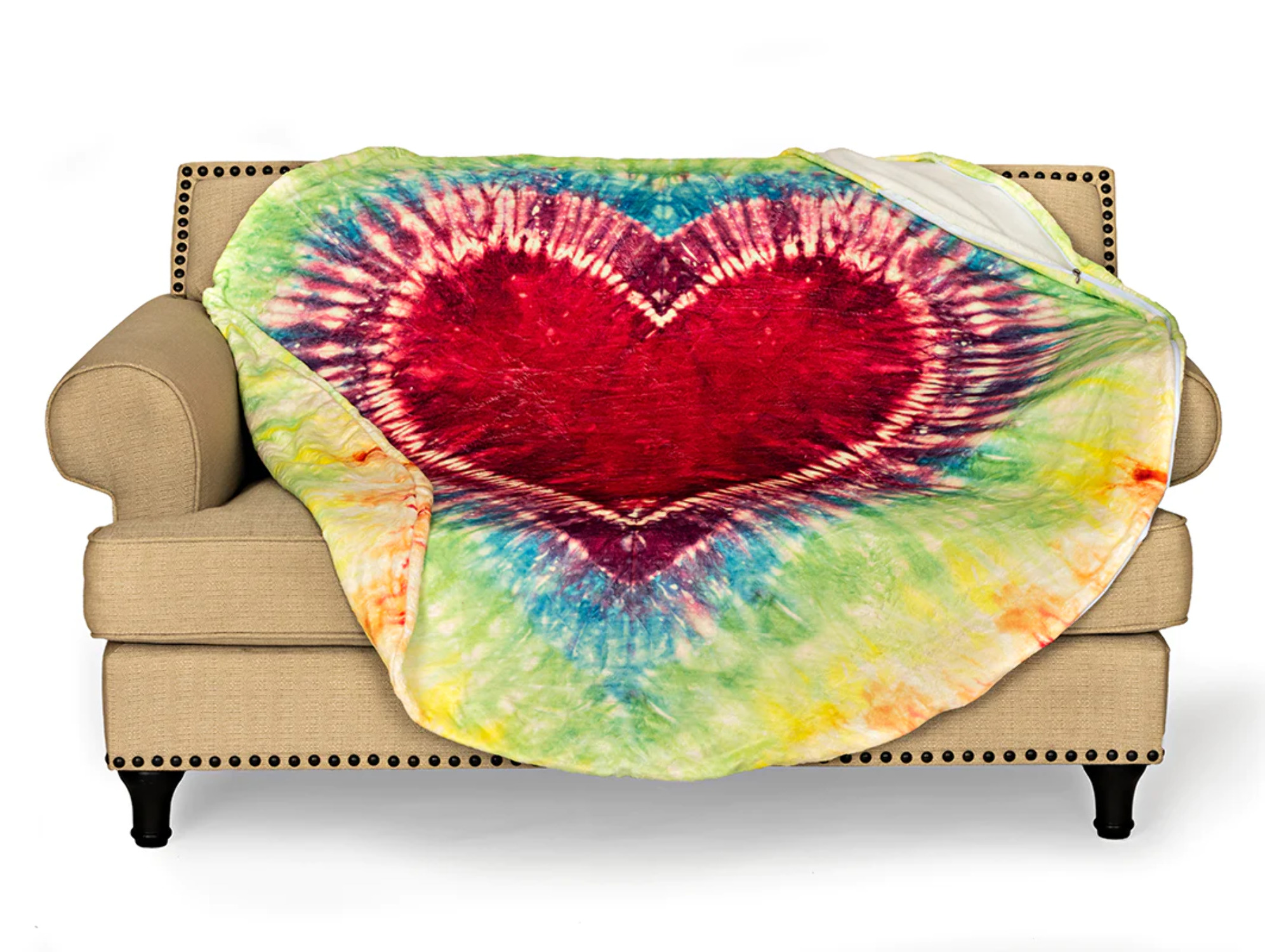 Heart Tie Dye Round Sleeping Bag Blanket 60" Diameter - Cozy Warm Flannel - Novelty Circle Throw Blanket Unique & Fun Love Blanket - Perfect for Kids, Perfect for Birthday Gift - image 5 of 5