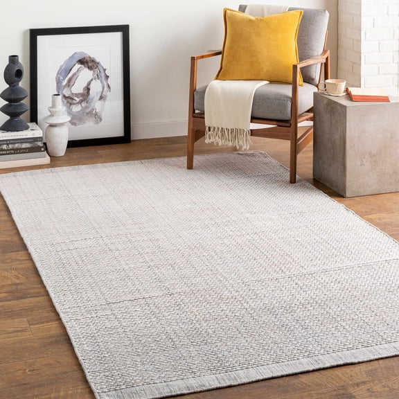 Hauteloom Riaz Recycled Material Living Room, Bedroom Area Rug - Traditional, Transitional - White, Gray, Medium Gray - 10' x 14'