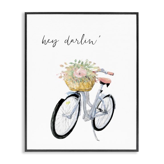 Stupell Industries Cottage Hey Darlin' Phrase Blue Handlebar Bicycle Floral Basket Black Framed Giclee Art, 11 x 14, by Dogwood Portfolio