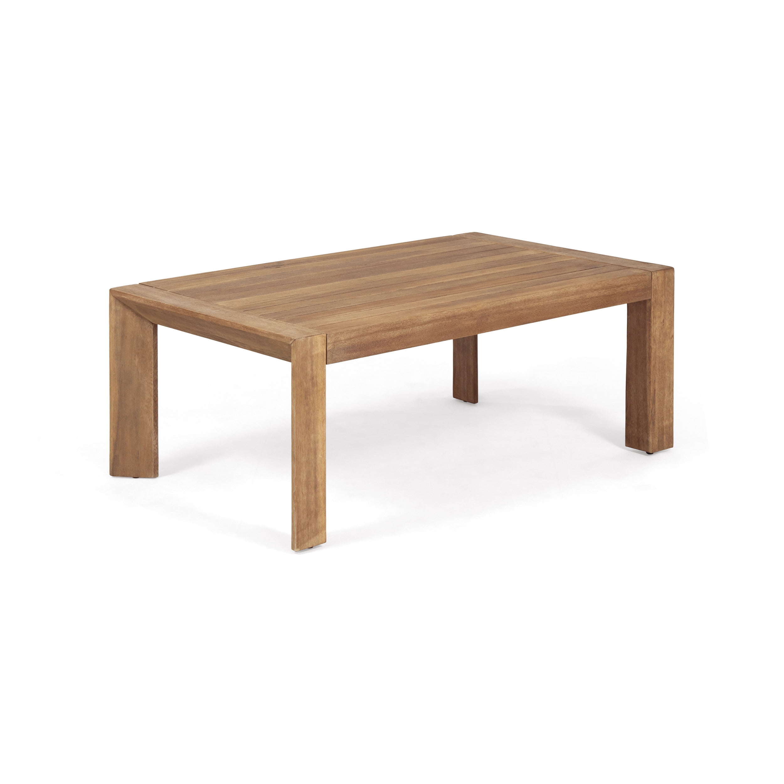 Euroco Modern Outdoor Loveseat and Coffee Table Set, Acacia Wood Frame with Water-Resistant Cushions, Open Slat Design, Natural Finish