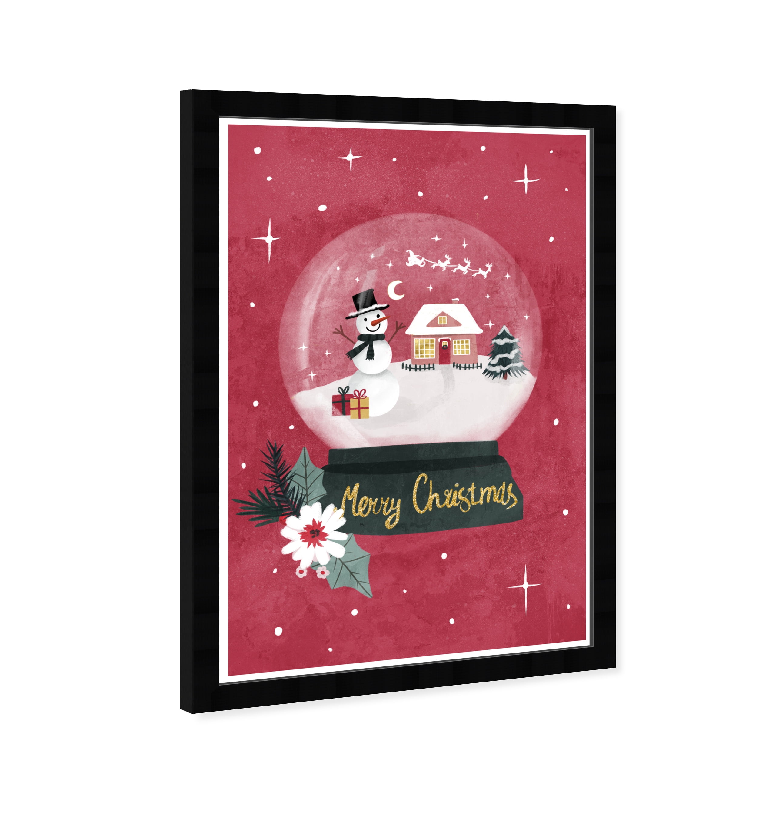 Wynwood Studio Holiday and Seasonal Wall Art Framed Print Holiday Snowglobe Red Holidays Red White