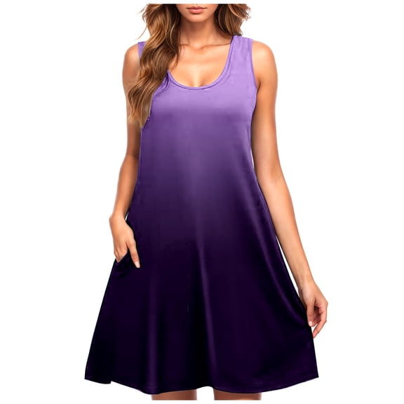 Zpanxa Sleeveless Ombre Dress Plus Size Women's Casual Round Neck Short Above Knee