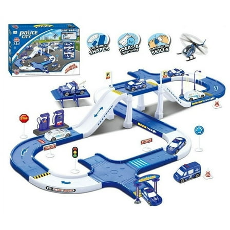 Police City Track Playset with Garage and Car Wash for Ages 3-5