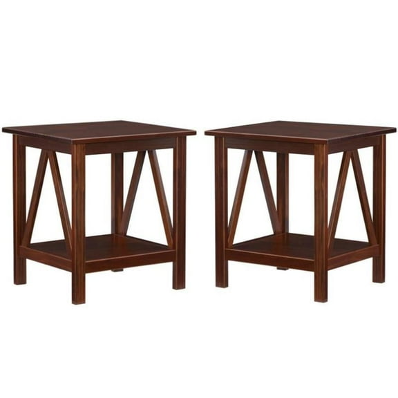 Home Square 2 Piece Wood End Table Set in Brown