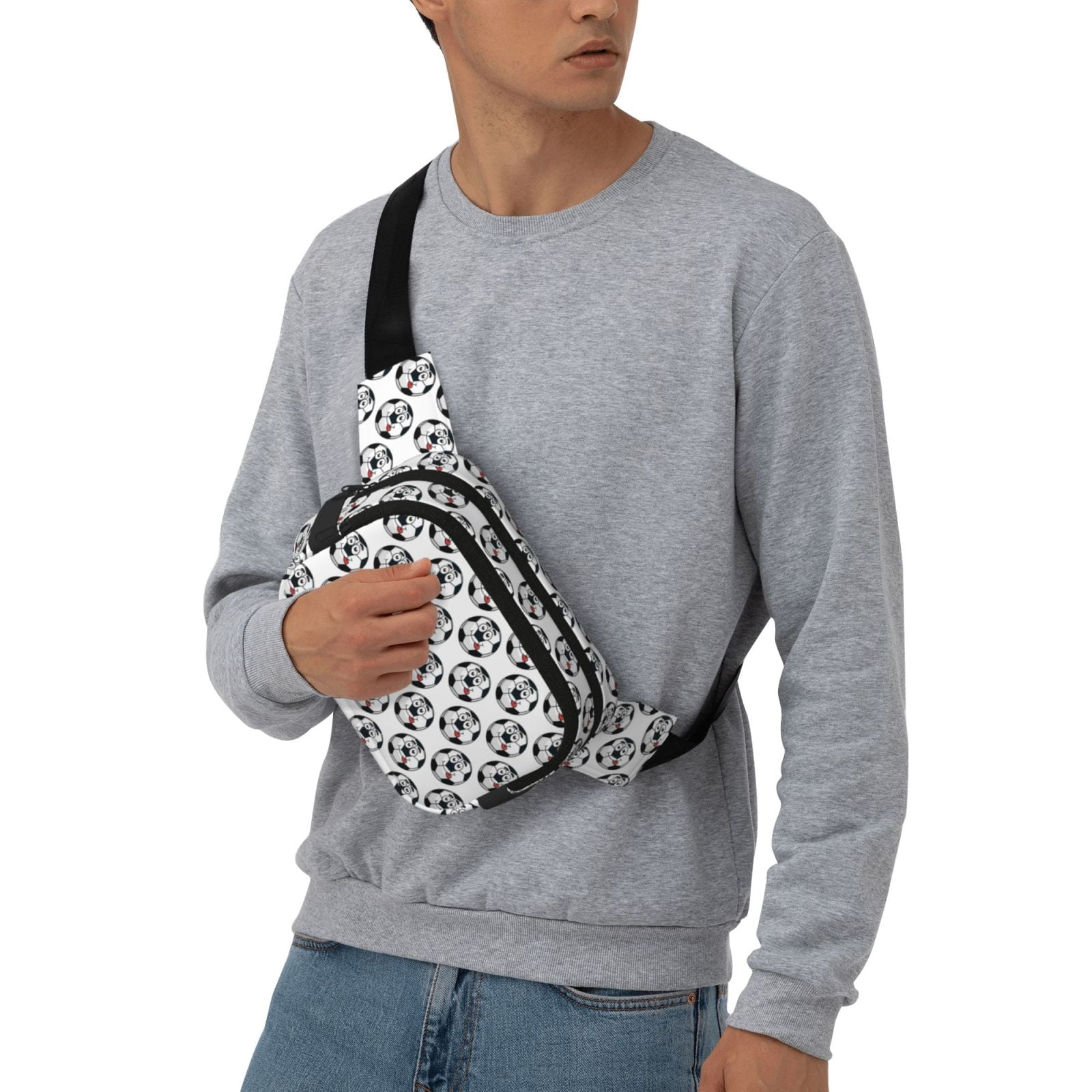 Picia Happy Football Print Square Double-Layer Waist Bag Mini Adjustable Waist Belt Bag Exercise Running Travel Hiking
