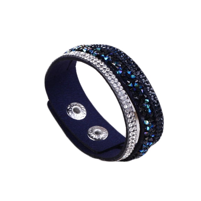3pcs Unisexe Strass Cuir Wrap Wrap Bracelet Bracelet Bracelet avec Deux Fermoirs Bouton Réglable
