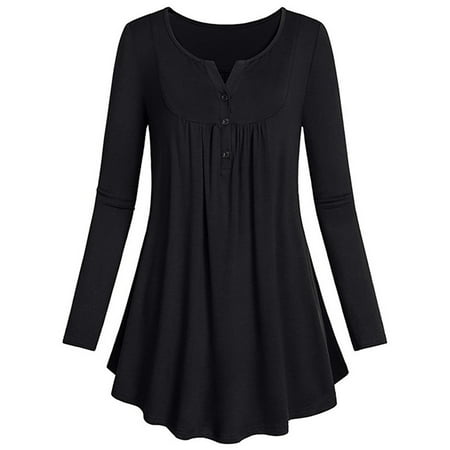 - 711ONLINESTORE Women's Long Sleeve Floral Print Buttons Henley Tunic Top