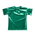 thumbnail image 4 of iixpin Kids Girls Metallic Jazz Dance Outfit Short Sleeve Sparkly T-shirt and Pants 2 Piece Hip Hop Dancewear Green 15-16, 4 of 7