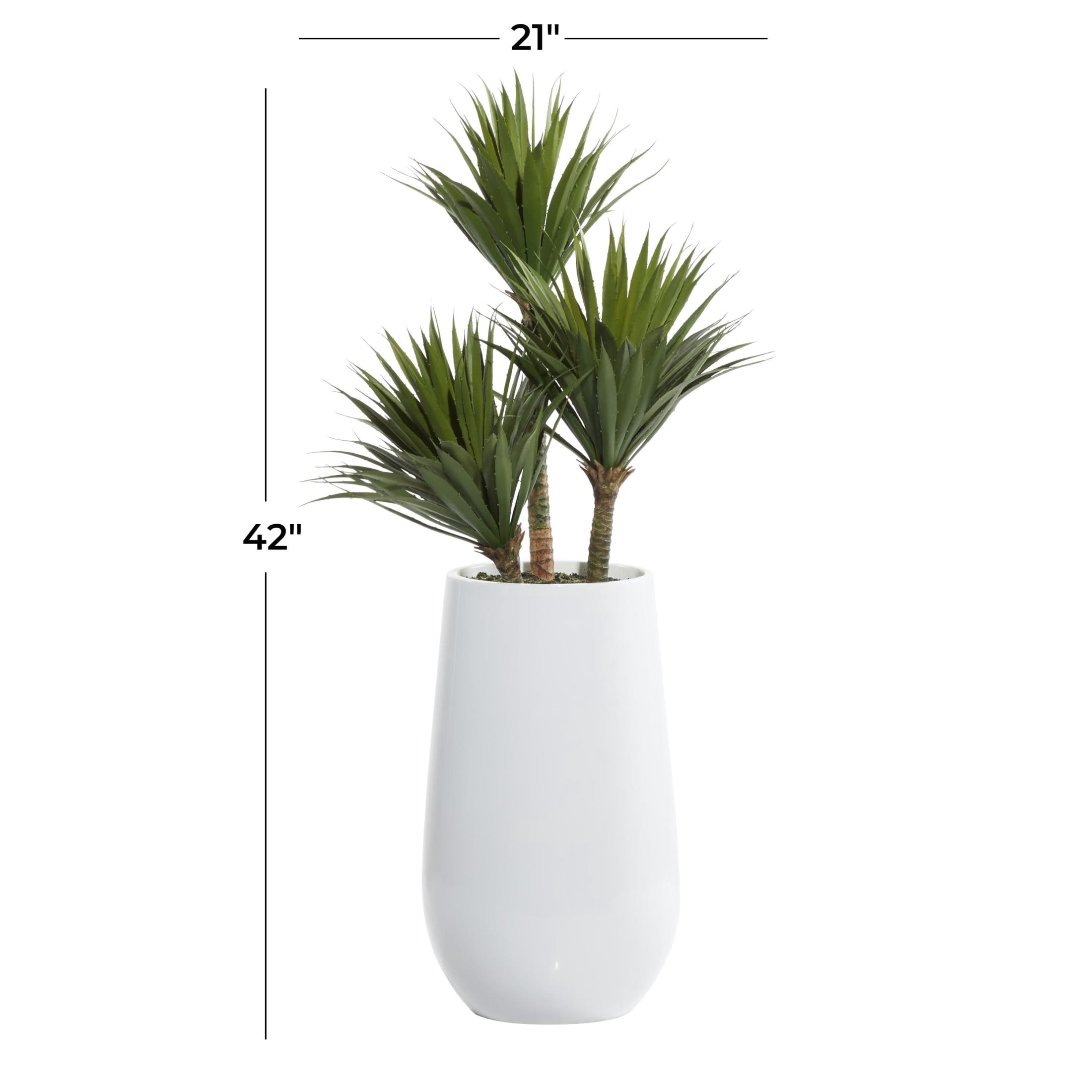 DecMode 42" Artificial Date Palm Plant in Realistic Leaves and White Fiberglass Pot