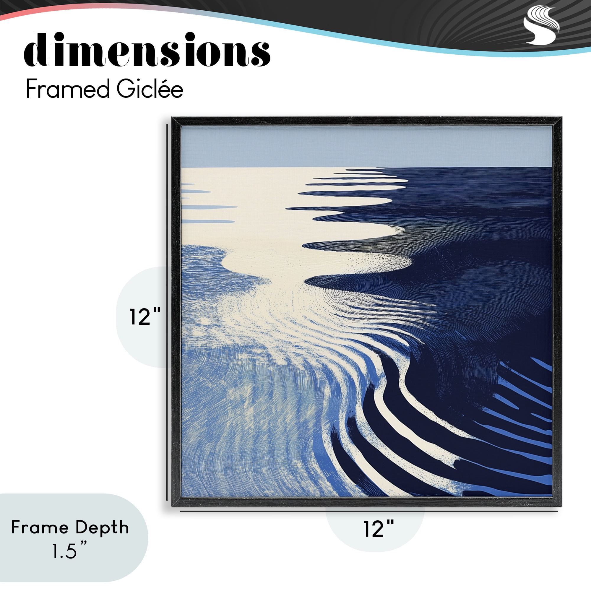 Stupell Industries Abstract Cobalt Ripples Black Framed Giclee Art, design by Walker Noble