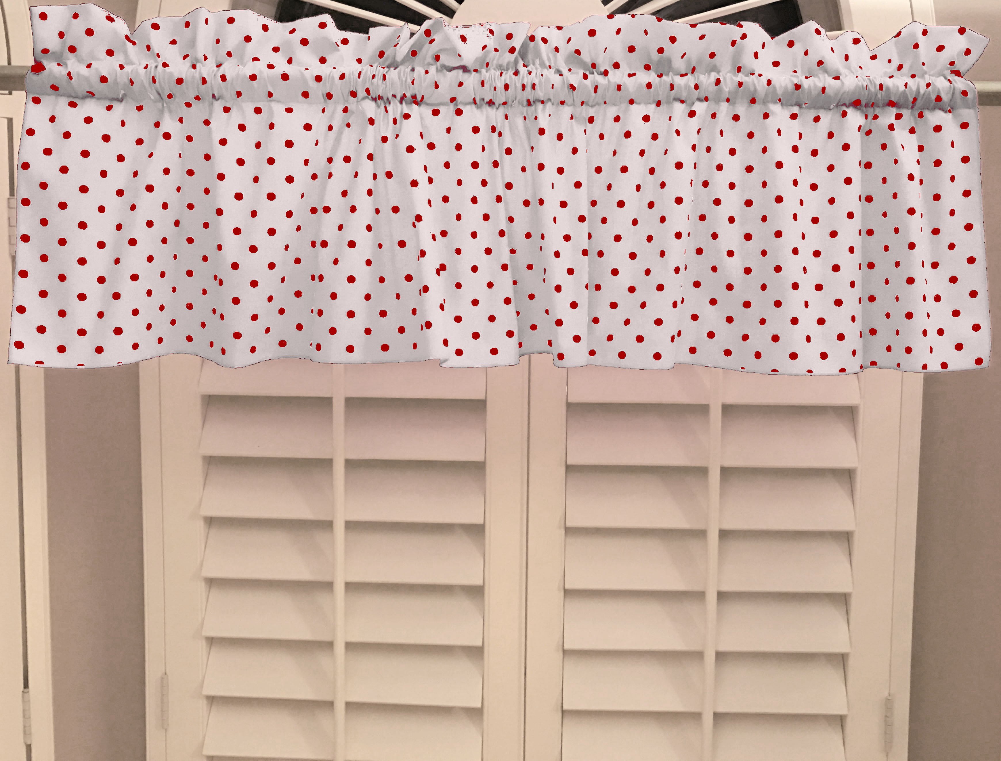 Cotton Window Valance Polka Dots Print 58 Inch Wide / Small Dots Red on