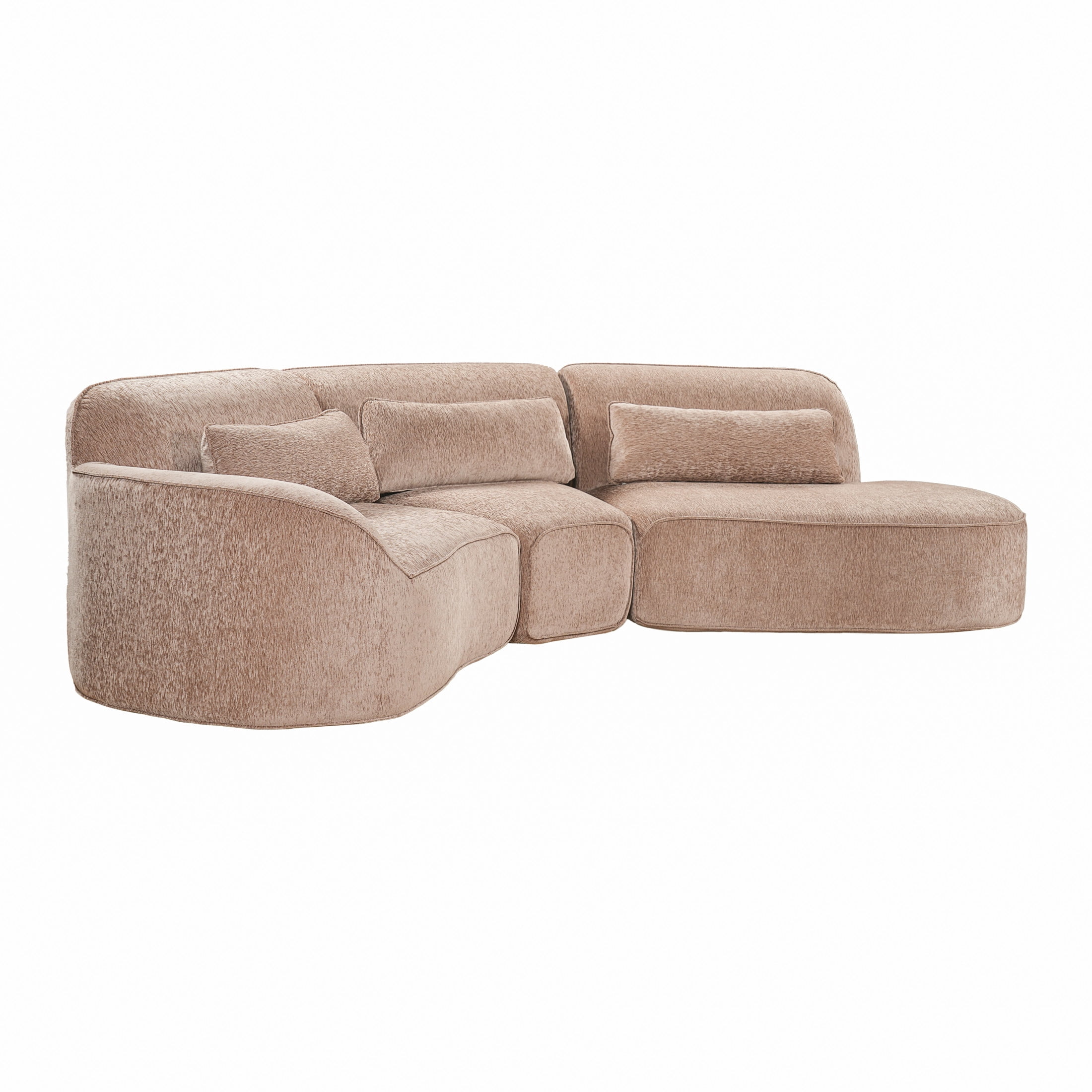 Christopher Knight Home 123" Modern Curved Compressed Sectional Sofa, 4 Seats Modular Couch, Light Brown