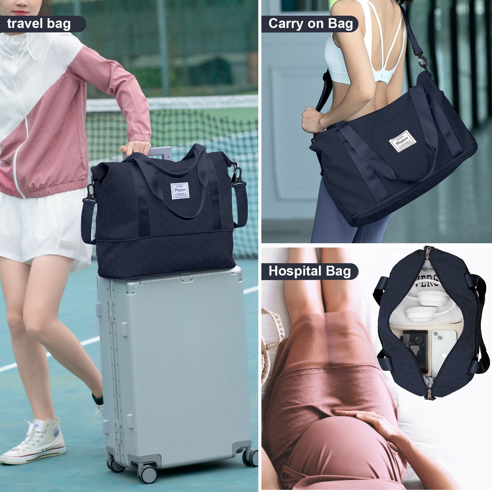 Overnight bags for women Carry on Bag Holdall Weekend Bag,Travel Duffel Bag Cabin Bag Women,Waterproof Sport Duffel Bag with Wet Bag,Gym Tote Bag Men, Mum Hospital Bag Maternity Dark Blue