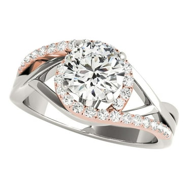 Mauli Jewels Engagement Rings for Women 1/2 Carat Halo Two-Tone Interwined Design Diamond Engagement Ring4 prong 14k Rose & White Gold
