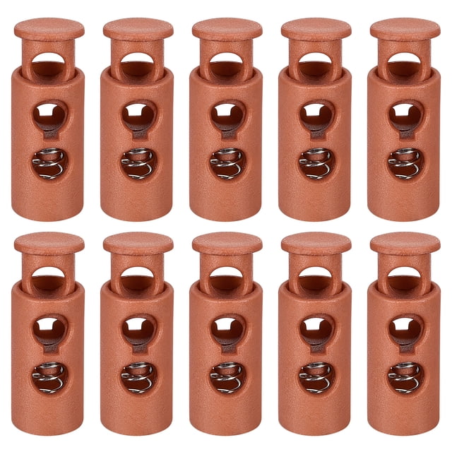 Unique Bargains 30Pack 4mm Cord Lock Plastic Double Hole Spring Toggle Stoppers, Camel