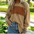 thumbnail image 5 of WREESH Womens Fashion T-Shirts Color Block Spring And Fall Pullover Long Sleeve Round-Neck Blouse Tops Pullover Khaki, 5 of 6