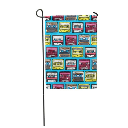 KDAGR 80S Retro Cassette Pattern Aged Analogue Audio Cartoon Childish Clip Garden Flag Decorative Flag House Banner 12x18 inch