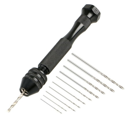 11-in-1 Precision Pin Vise 3-jaw steel chuck Hand Drill with 10-pack Twist Bits for Electronic Assembling, Tool-making, Model