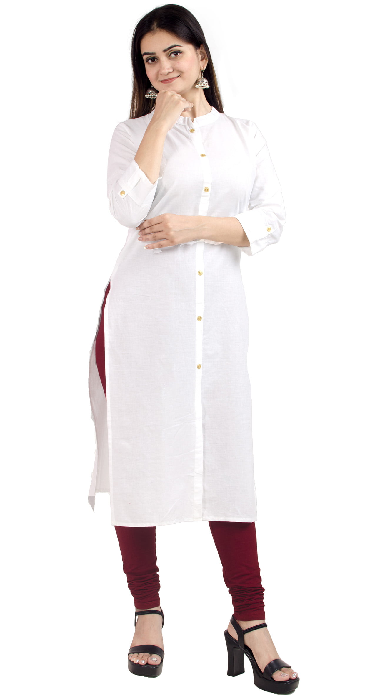 Indian Top 100% Cotton Women tunic Solid Kurti Kurta Petites Size Many Color 