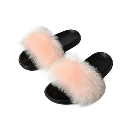 

Gomelly Ladies Casual Plush Slipper Fashion Anti-Slip Slide Sandal Indoor Outdoor Home Cozy Slip On Flat Sandals Pink 5.5-6