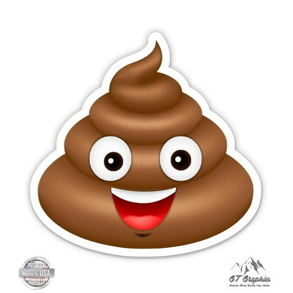 Poop Emoji Smiling - 3" Vinyl Sticker - For Car Laptop I-Pad Phone Helmet Hard Hat - Waterproof Decal