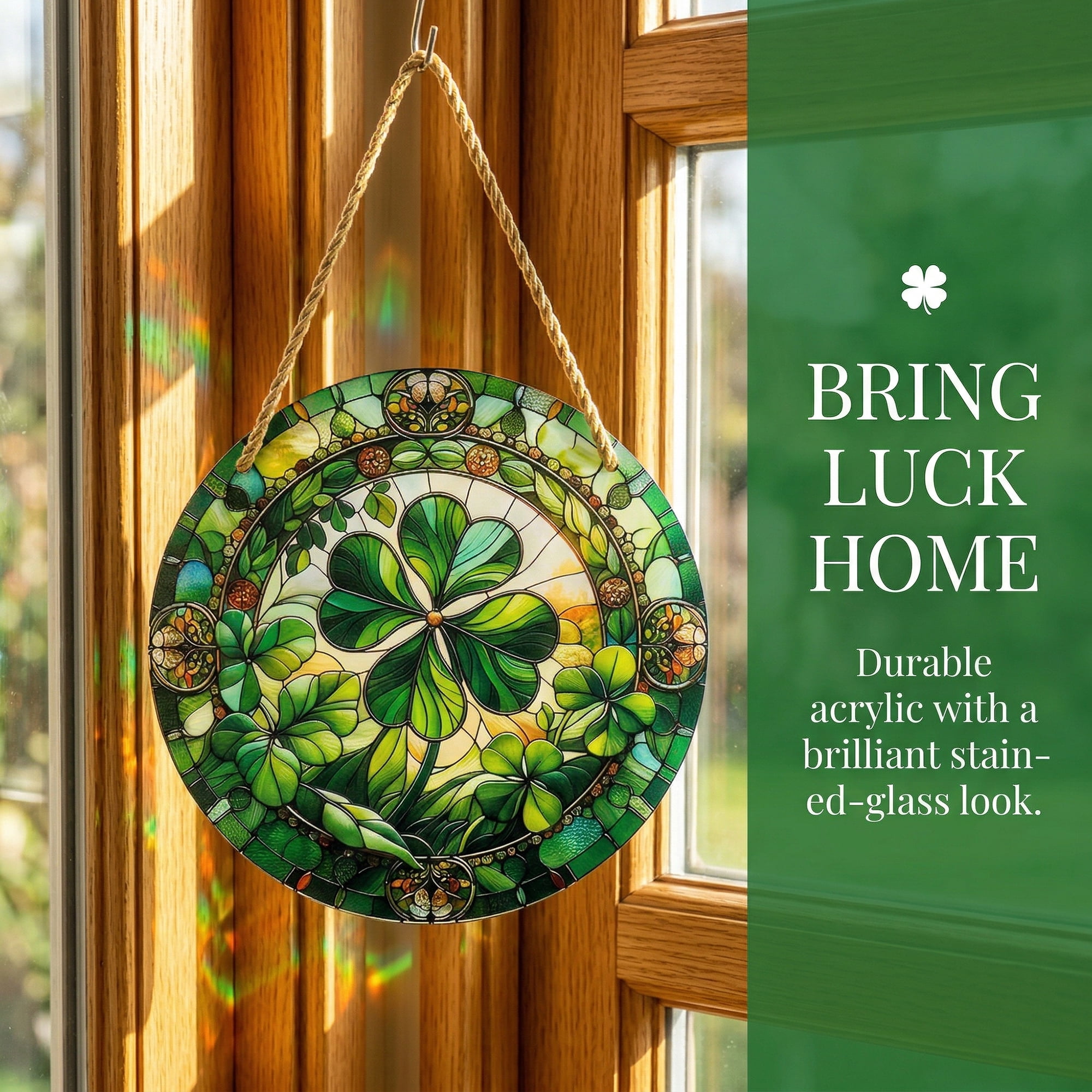 Unique Bargains Acrylic Shamrock Lucky Sign Hanging Wall Decor Green 5.9in