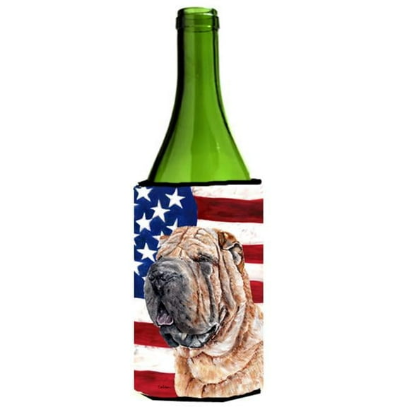 Shar Pei With American Flag Usa Wine bottle sleeve Hugger  24 Oz.