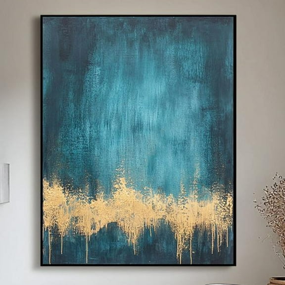 Original Art, Large Green And Gold Abstract Art, Lake Green Minimalist Art, Green Wabi-Sabi Wall Art, Green Room Decor, Vintage Handmade Art Wall Art, Modern Wall Decor, 8x12 UNFRAMED