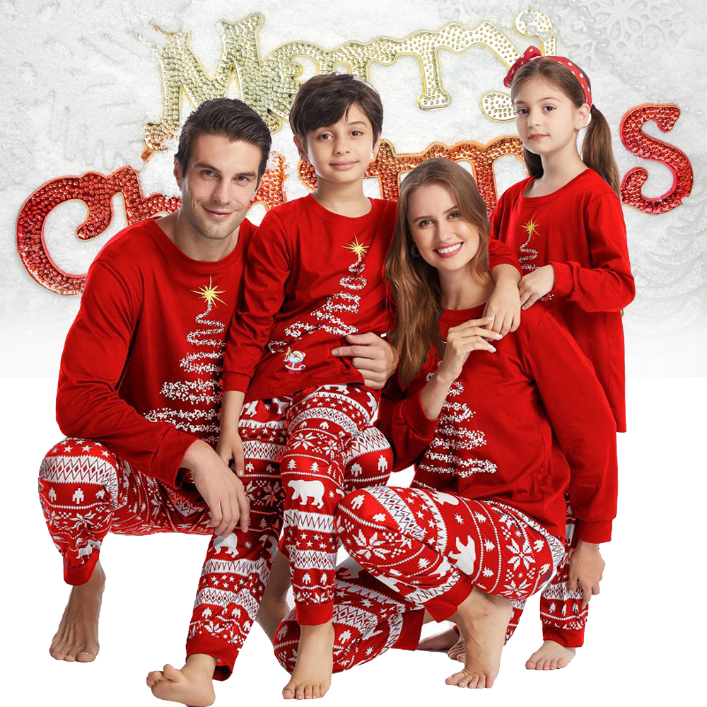 Family Matching Christmas Pajama Sets Christmastree Top Pants 2PCS Sleepwear Christmas PJs