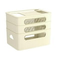 thumbnail image 1 of Router Rack Large Capacity Cord Arrangement Box Office Desktop Organizer Shelves Beige 3 Tier, 1 of 8