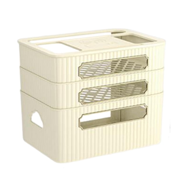 Router Rack Large Capacity Cord Arrangement Box Office Desktop Organizer Shelves Beige 3 Tier