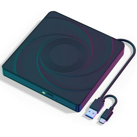 External CD/DVD Drive for Laptop, USB 3.0 & Type-C CD Burner DVD Player, Portable CD DVD +/-RW Drive - Plug and Play, Compatible with Windows 10&11 Linux