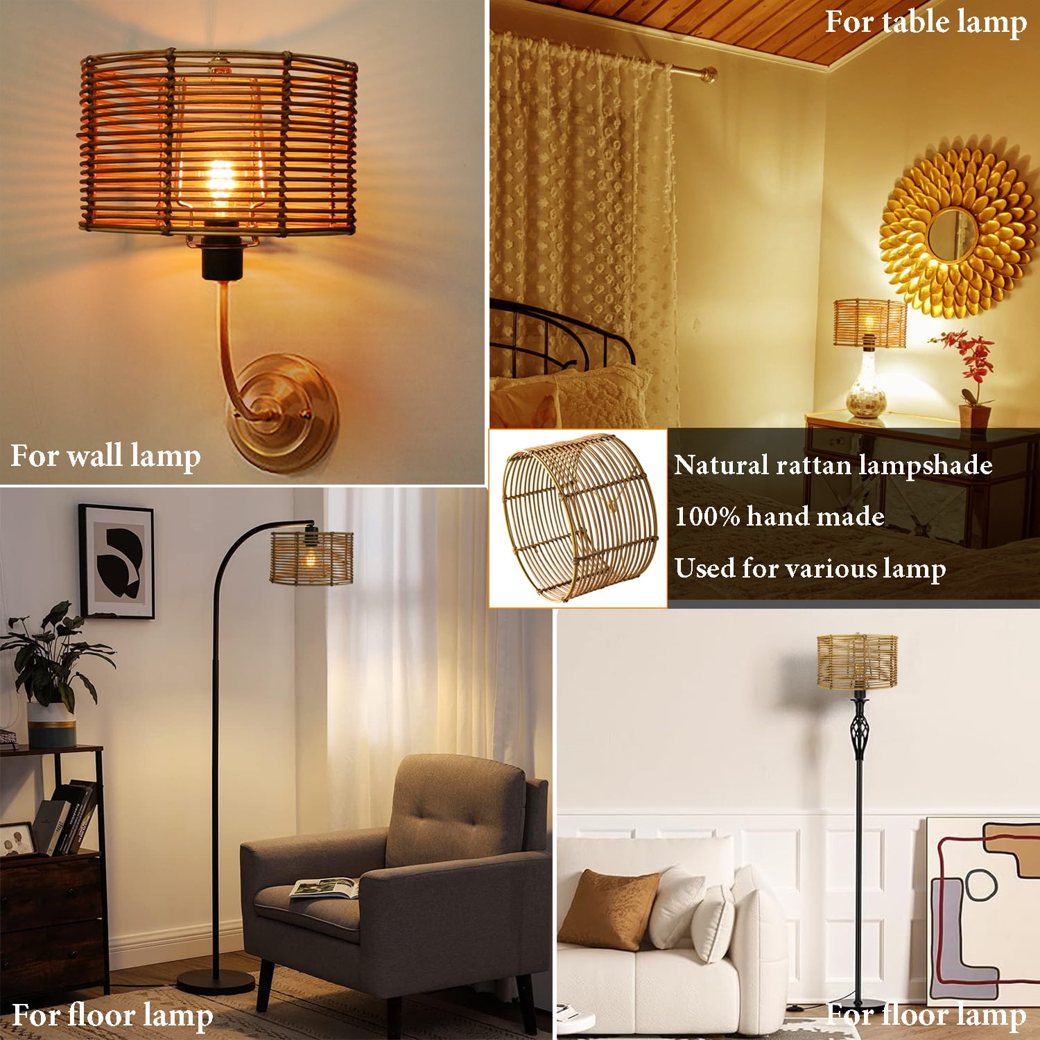 Spider Natural Woven Lamp Shades For Table/Bedside Lamps