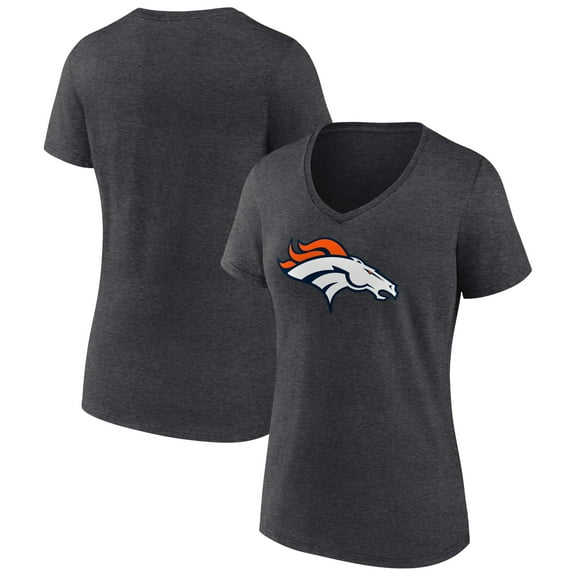 Women's Charcoal Denver Broncos Primary Team Logo V-Neck T-Shirt