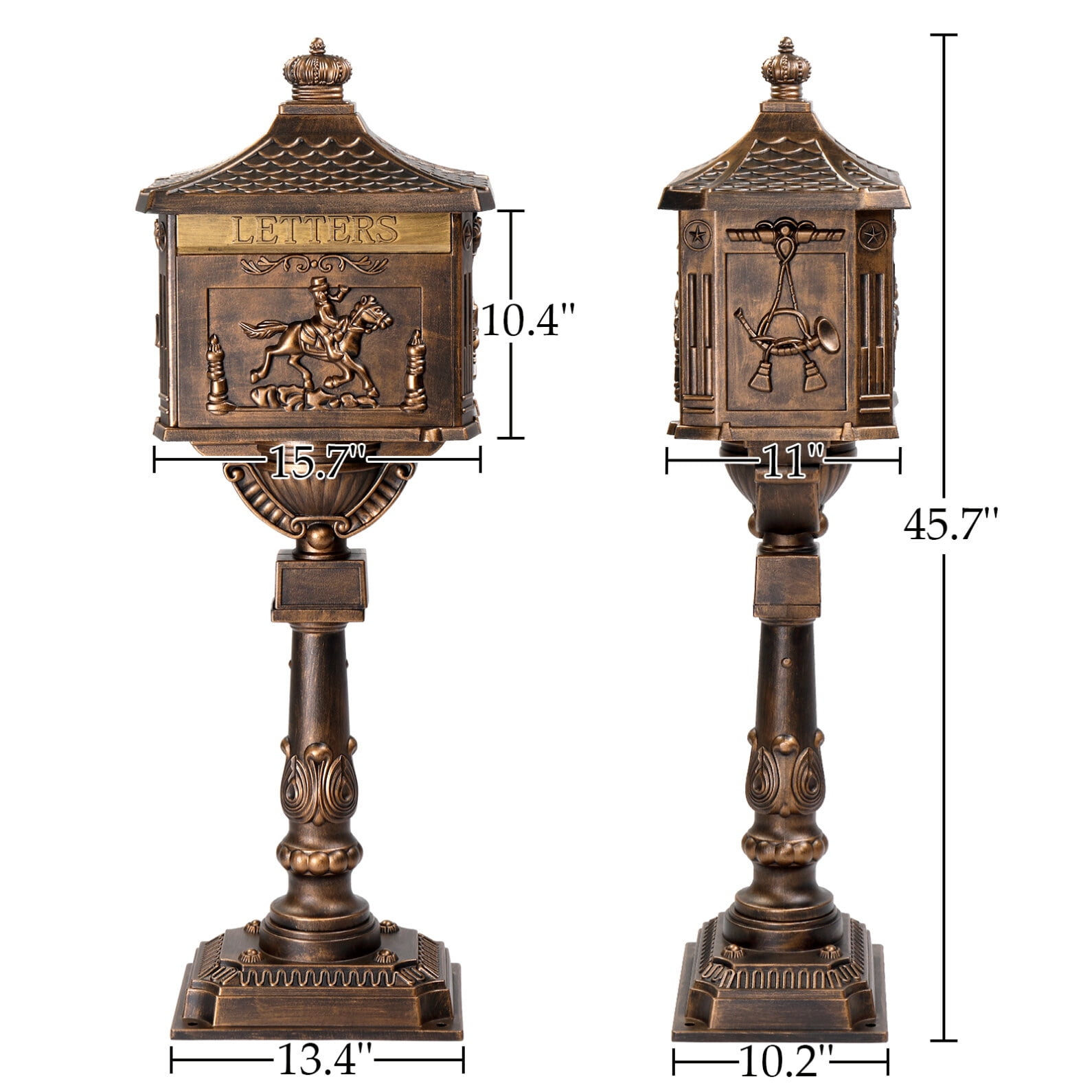 Cast Aluminum Mailbox with Post, Heavy Duty Postal Box with 2 Keys, Baffle Door, Address Panel, Stable Base, In-Ground Large Security Mailbox for Outside (Antique Bronze)