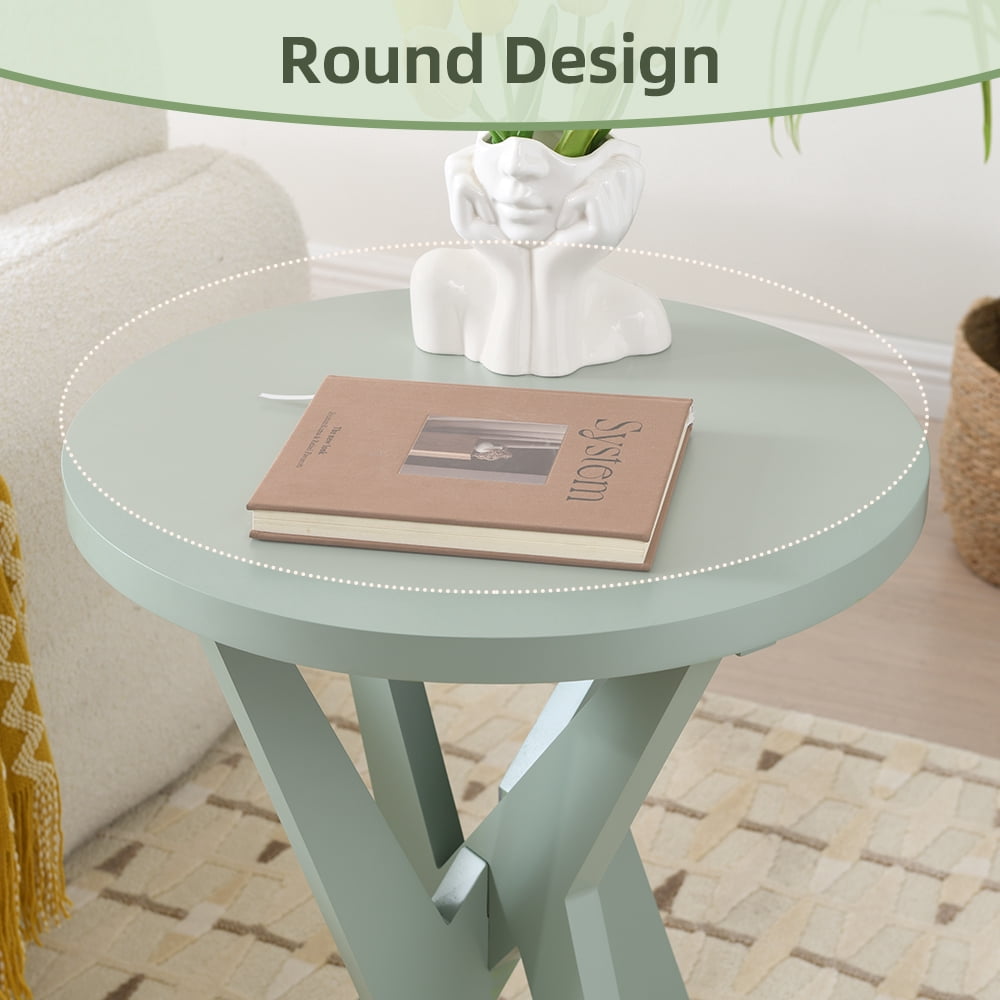 Round End Table 24'' High Side Table with Cross Legs, Modern Accent Bedside Table for Living Room, Balcony, Bedroom or Small Spaces, Green