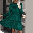 thumbnail image 3 of Efsteb Elegant Cocktail Dresses for Women Crew Neck Long Sleeve Velvet Dress Ruched Casual A Line Knee Length Pleated Fall Cocktail Dress (Green,XL), 3 of 3