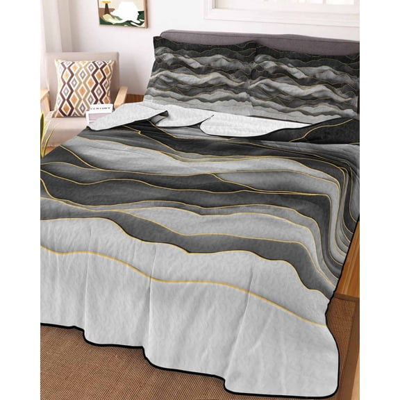 Black Grey Ombre King Size Down Alternative Comforter, Lightweight Comforter Quilt Bedding Set with Pillow Shams Modern Moire Abstract Art Luxury All Seasons Bed Comforter Duvet Insert 96"x106"