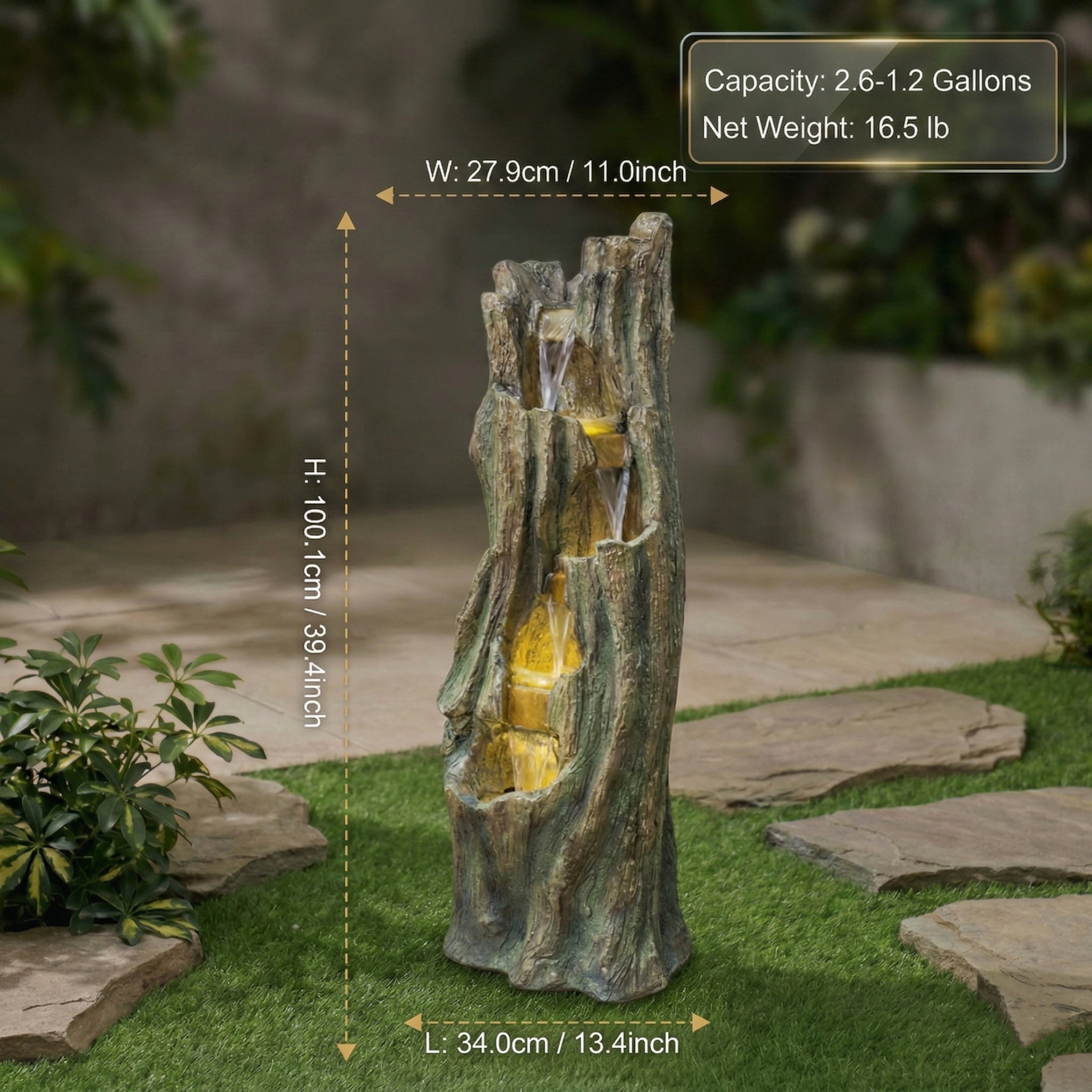 Nyddle Rock Waterfall Outdoor Fountain with LED Lights, Tiered Cascading Stone Garden Fountain, Decorative Water Feature for Patio, Lawn & Backyard