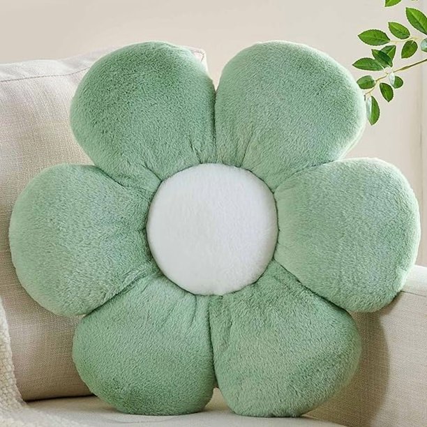 wonima44 Green Flower Pillow 19.68 inch Flower Shaped Throw Pillows Daisy Plush Pillow Floor Pillows Seat Cushion Cute Aesthetic Decorative Throw Pillows for Bed Home Sofa Chair Couch Decor